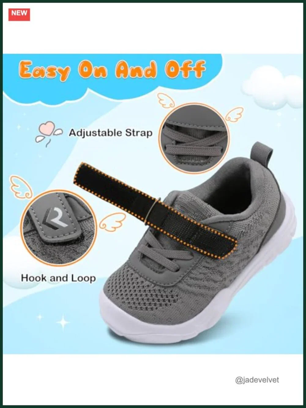 Wide Toddler Sneakers with Strap, Barefoot Feel, Breathable Knit, Lightweight